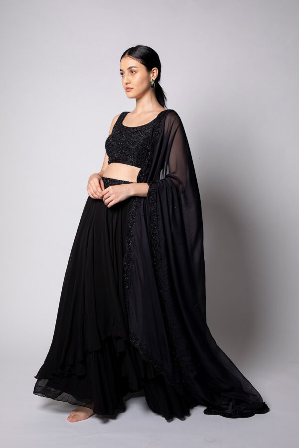 Black Self Embroidered Lehenga Set - Image 2