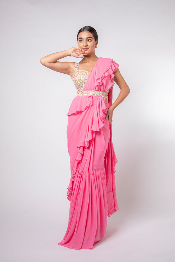 Pre-draped Ruffled Saree - Image 6