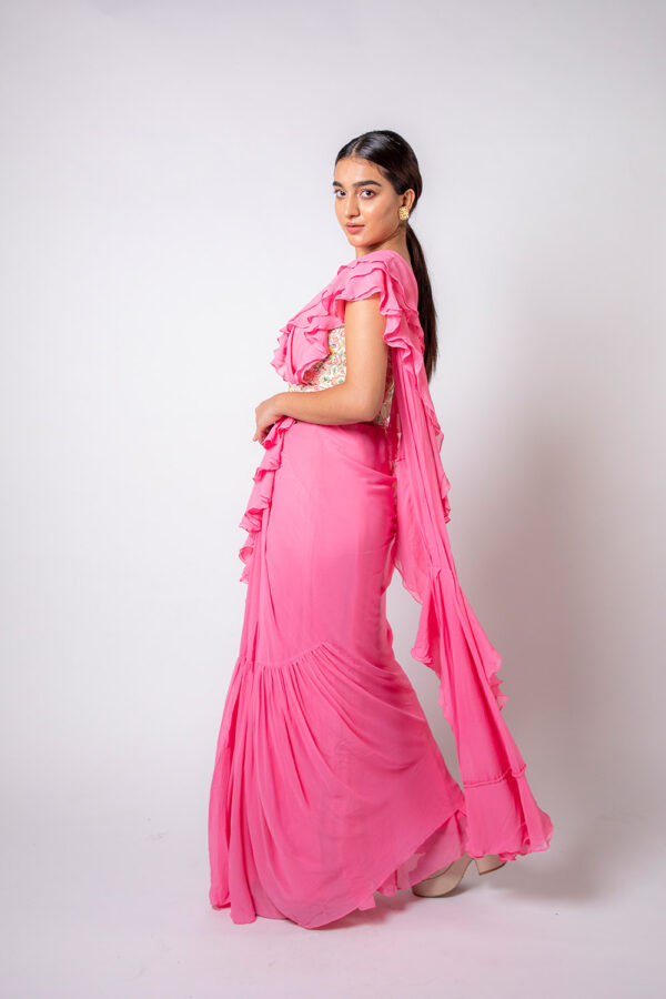 Pre-draped Ruffled Saree - Image 3