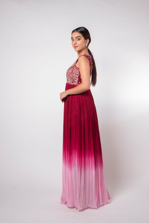 Ruby Wine Ombre Long Gown - Image 3