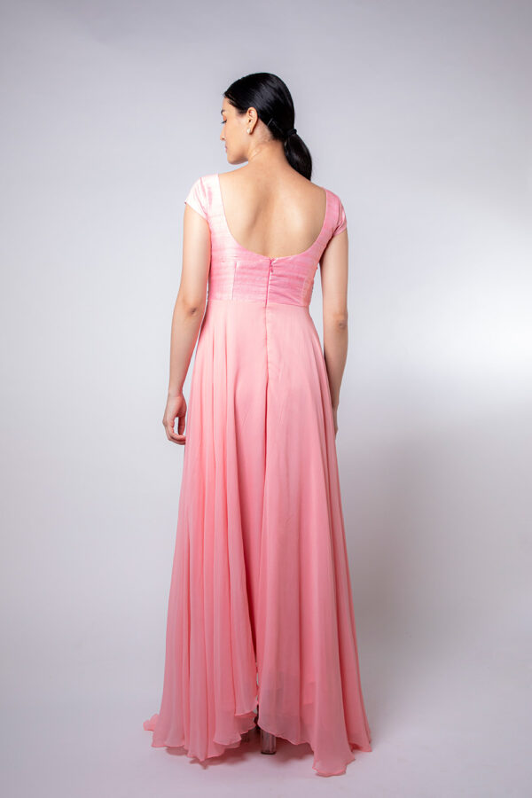 Peach Pink Embellished High Low Long Dress - Image 2