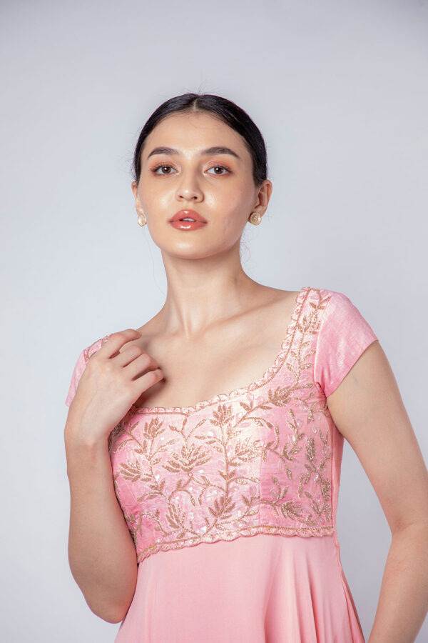 Peach Pink Embellished High Low Long Dress - Image 3