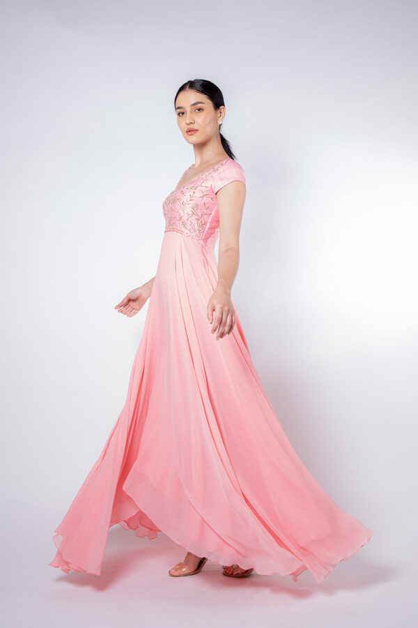 Peach Pink Embellished High Low Long Dress - Image 4