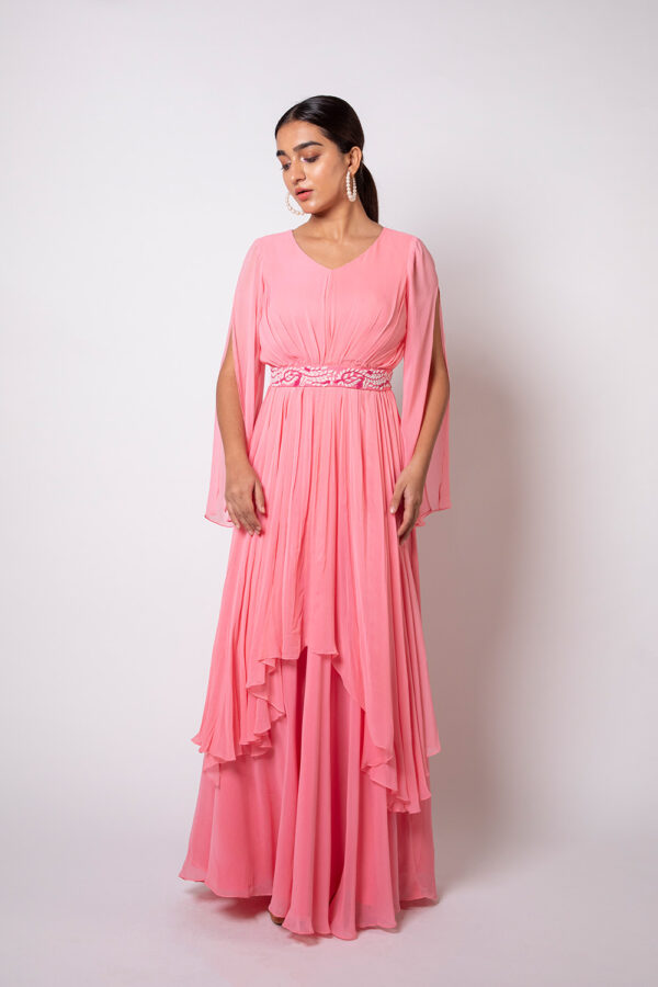 Peach Pink Flared Long Gown