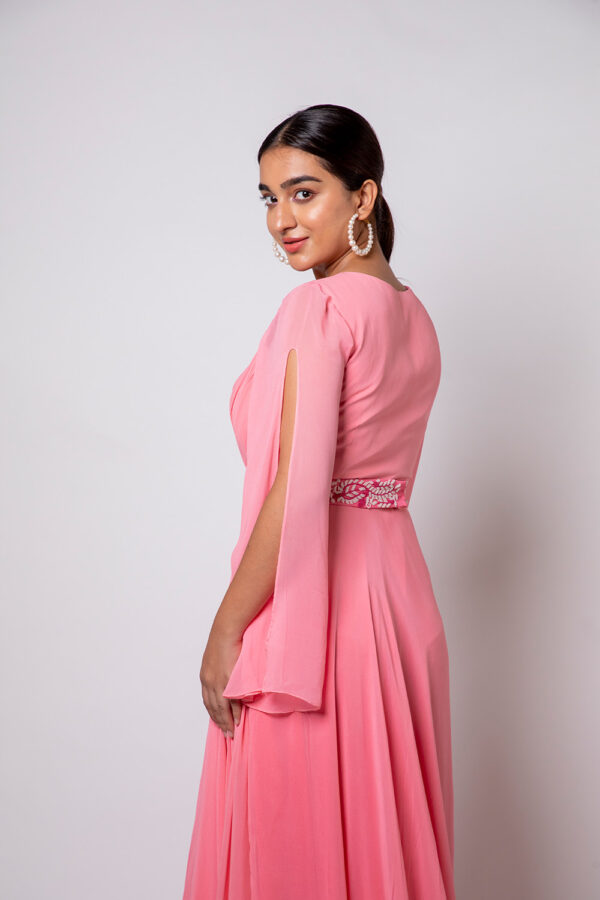 Peach Pink Flared Long Gown - Image 3