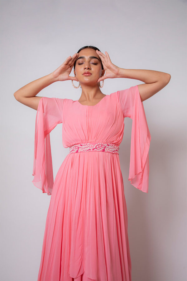 Peach Pink Flared Long Gown - Image 5