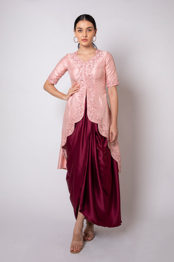 Pink Scalloped Cape and Dhoti