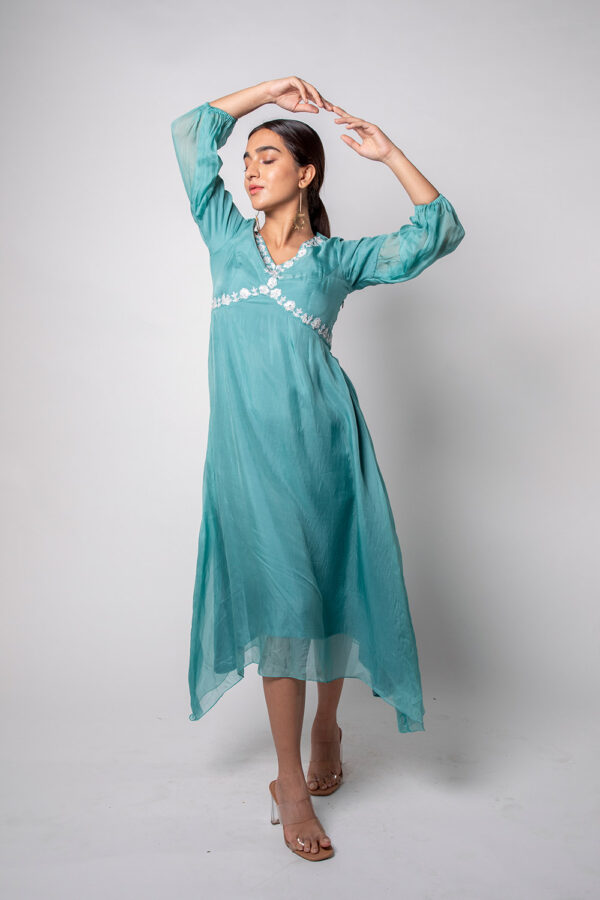 Sea Green Calf Length Dress