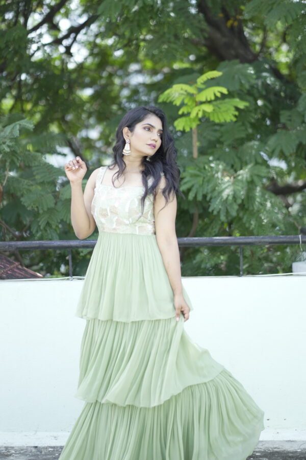 Pista Green Layered Long Frock - Image 5