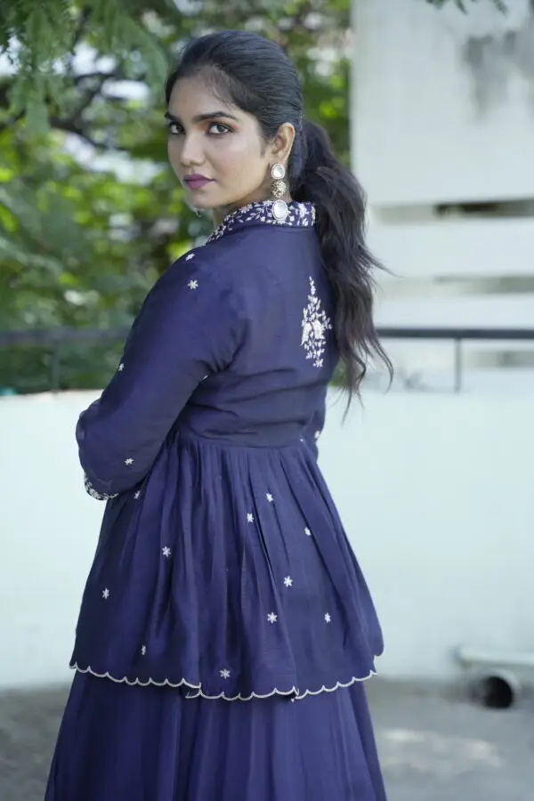 Midnight Blue Peplum Top with Lehenga Set - Image 4