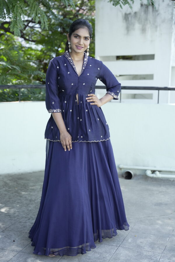 Midnight Blue Peplum Top with Lehenga Set