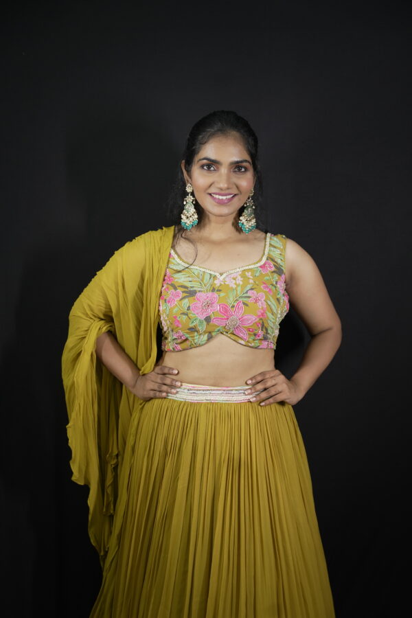 Mehendi Green Floral Lehenga Set - Image 5