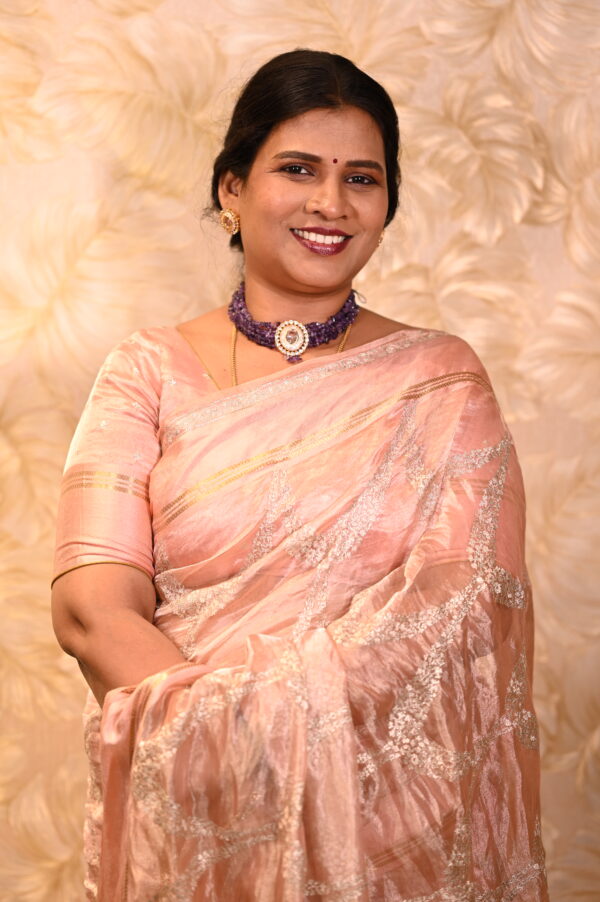 Blush Peach Banaras Tissue Saree - Image 3