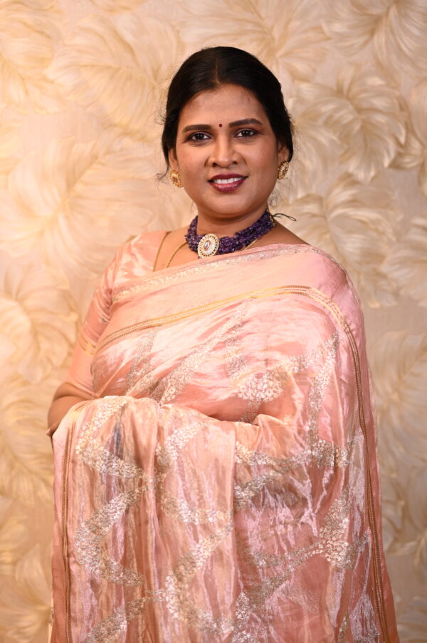 Blush Peach Banaras Tissue Saree - Image 5