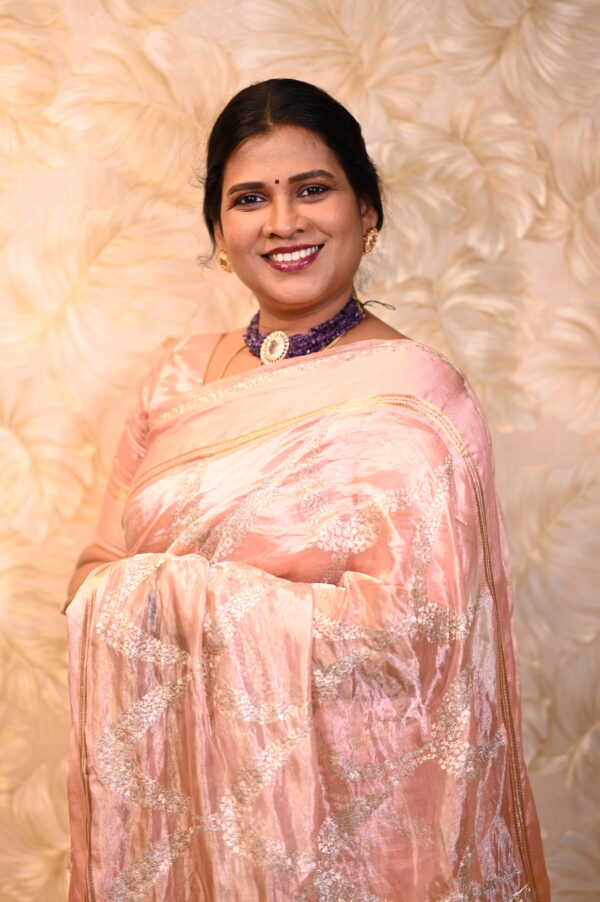 Blush Peach Banaras Tissue Saree - Image 2