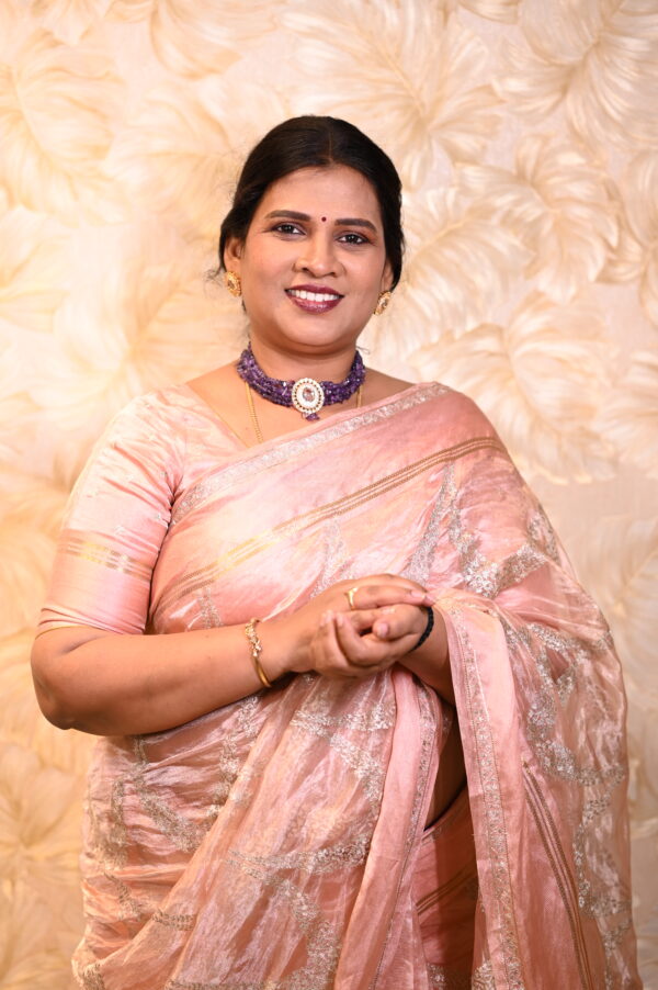 Blush Peach Banaras Tissue Saree