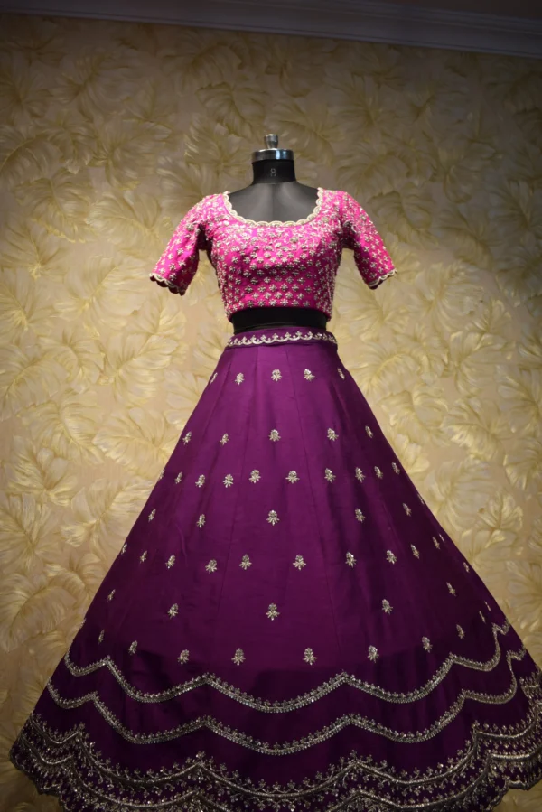 Plum Zardozi Lehenga Set with Pink Blouse