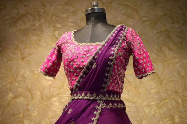 Plum Zardozi Lehenga Set with Pink Blouse - Image 3