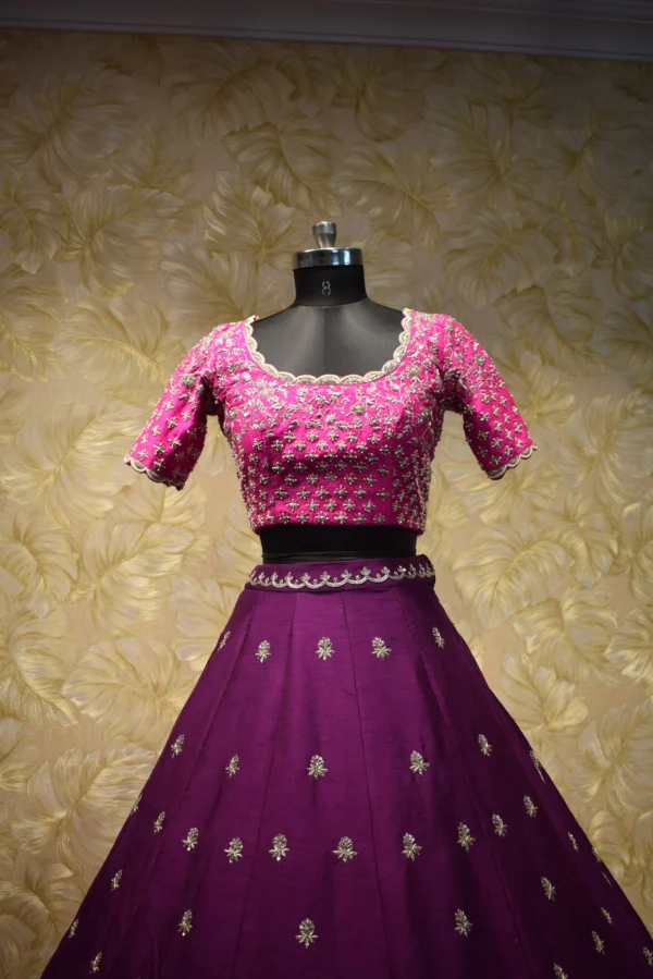 Plum Zardozi Lehenga Set with Pink Blouse - Image 2