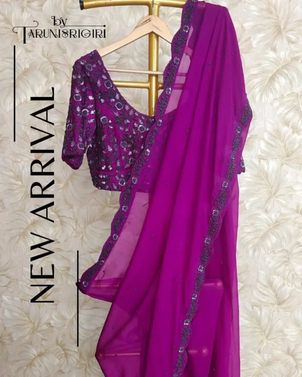 Regal Plum Organza Saree with Cutdana Work