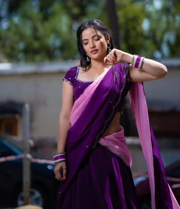 Regal Purple Organza Saree - Image 4