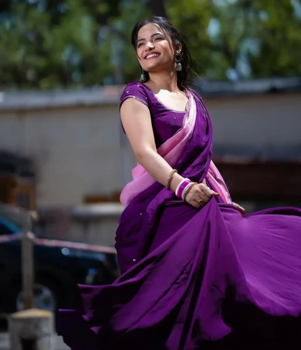 Regal Purple Organza Saree - Image 3