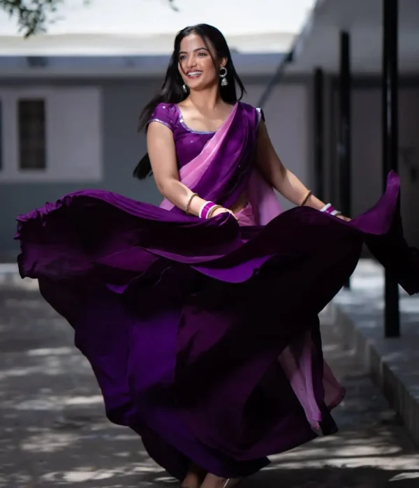 Regal Purple Organza Saree - Image 2