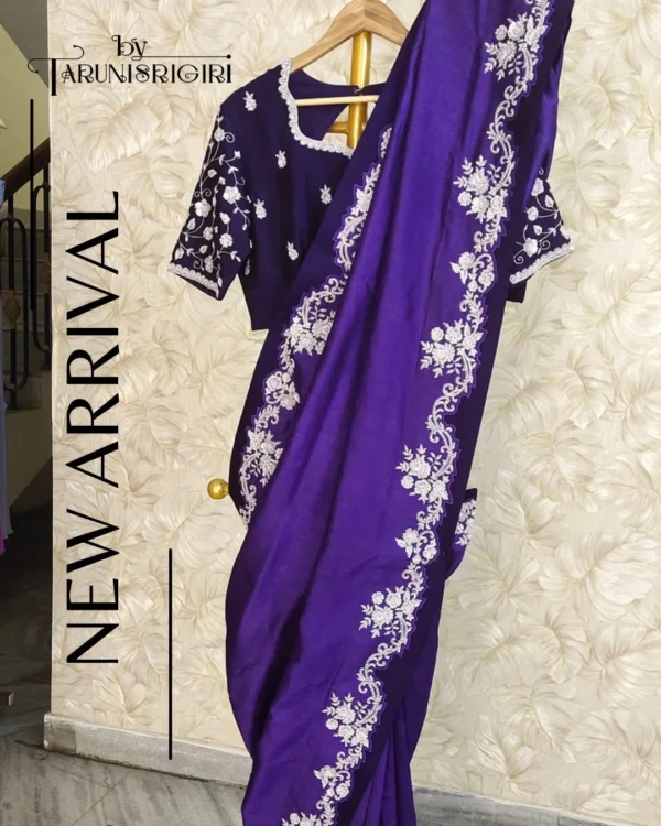 Regal Purple Silk Embroidered Saree