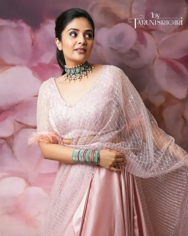 Blush Pink Draped Lehenga Set - Image 3