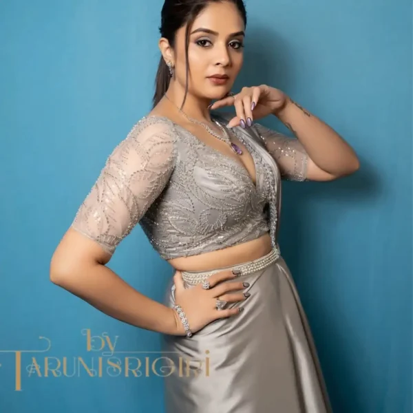 Grey Satin Lehenga with Katdana Blouse