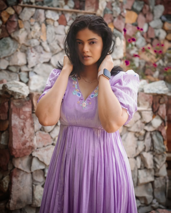 Lilac Mul Cotton Calf-Length Frock