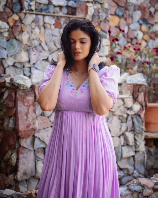 Lilac Mul Cotton Calf-Length Frock - Image 2