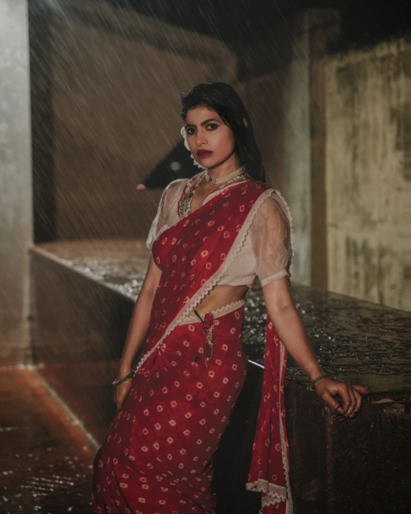 Royal Red Bandhani Georgette Saree - Image 3